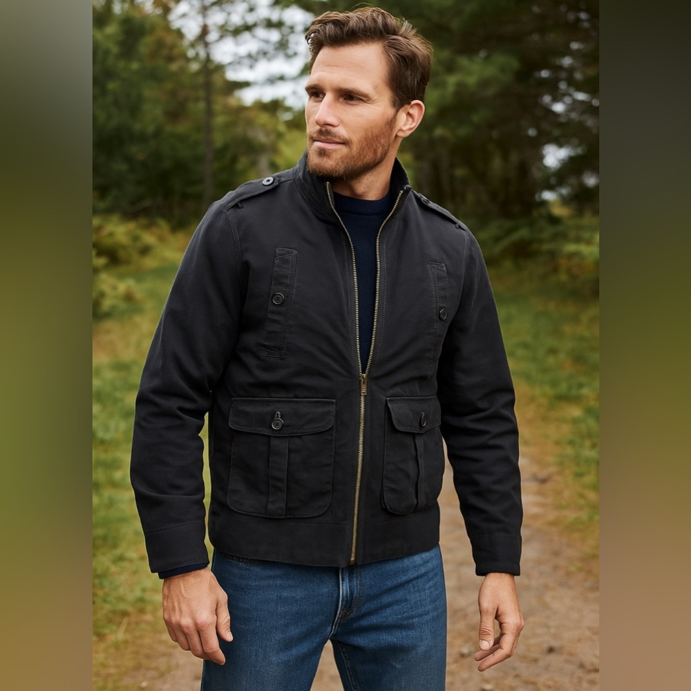 Banana Republic Utility Field Jacket Linen/Cotton Navy Medium